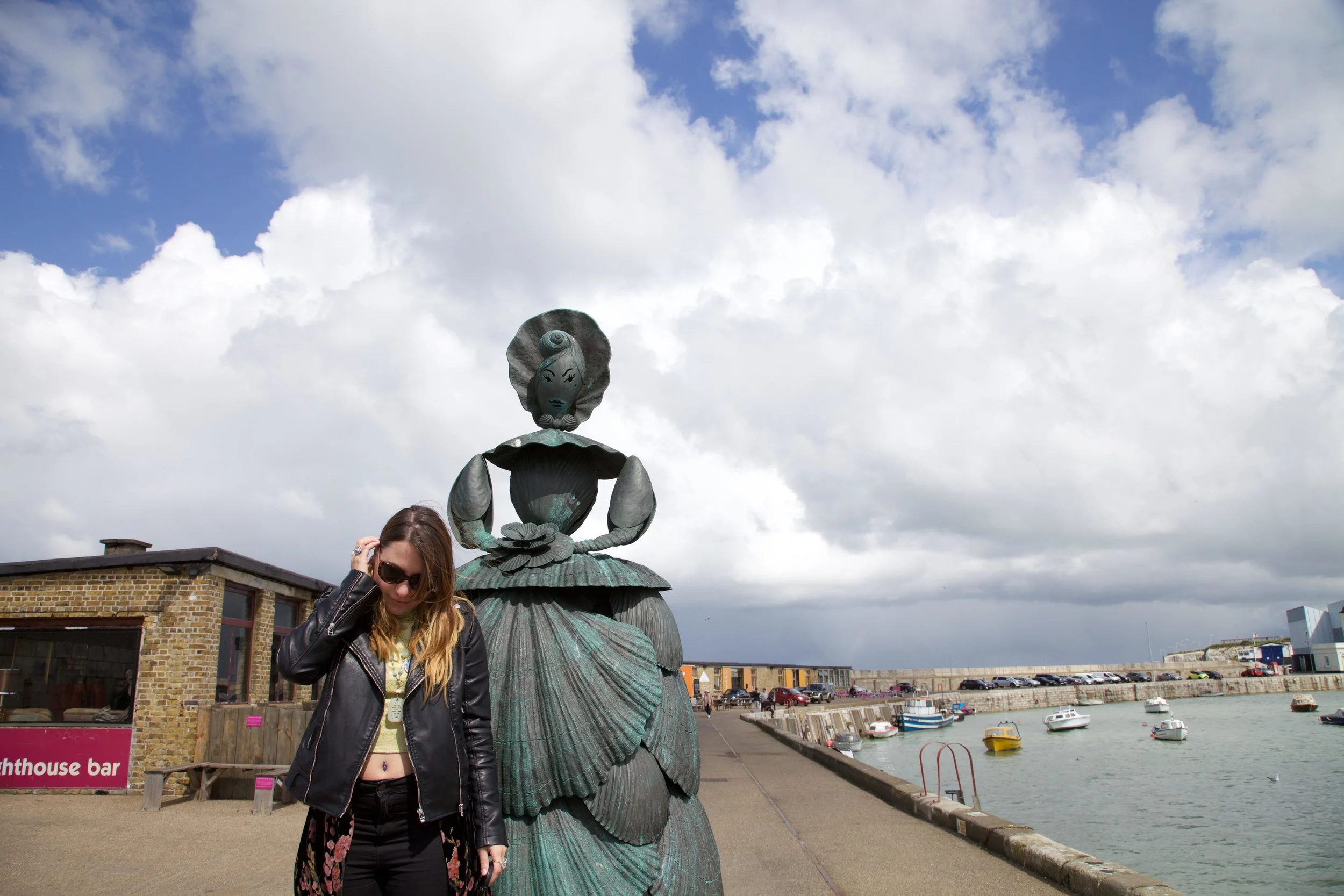Here I am , posing with Mrs Booth The Shell Lady by Ann Carrington (The one with the lovely thighs)