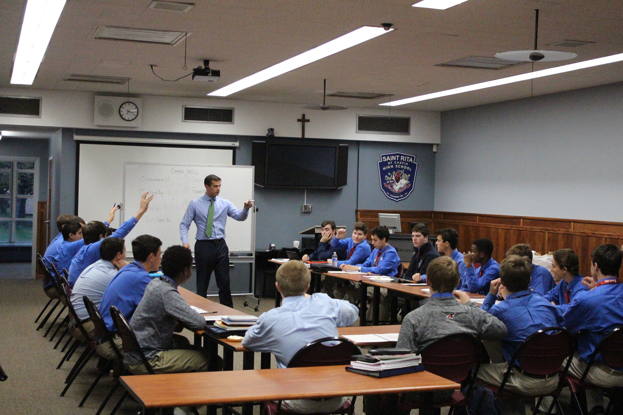 Nick LoMaglio '04 teaches "ABC's of a Ritaman" before the school day begins.