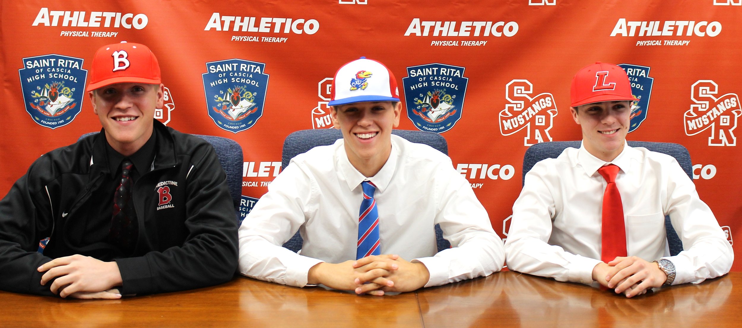 L to R: Senior baseball players Tyler Woynerowski, Steven Washilewski and Matt Verdun on signing day at St. Rita High School