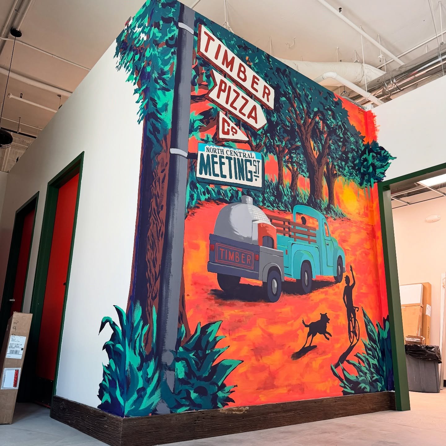 👨🏽&zwj;🎨 Fresh out of the oven is a new mural for @timberpizzaco_charleston that captures those yummy sunsets here in the neighborhood. Thank you for all the hospitality, @nickgiecek @jeremyway75 , we can&rsquo;t wait for you to open and cook up m
