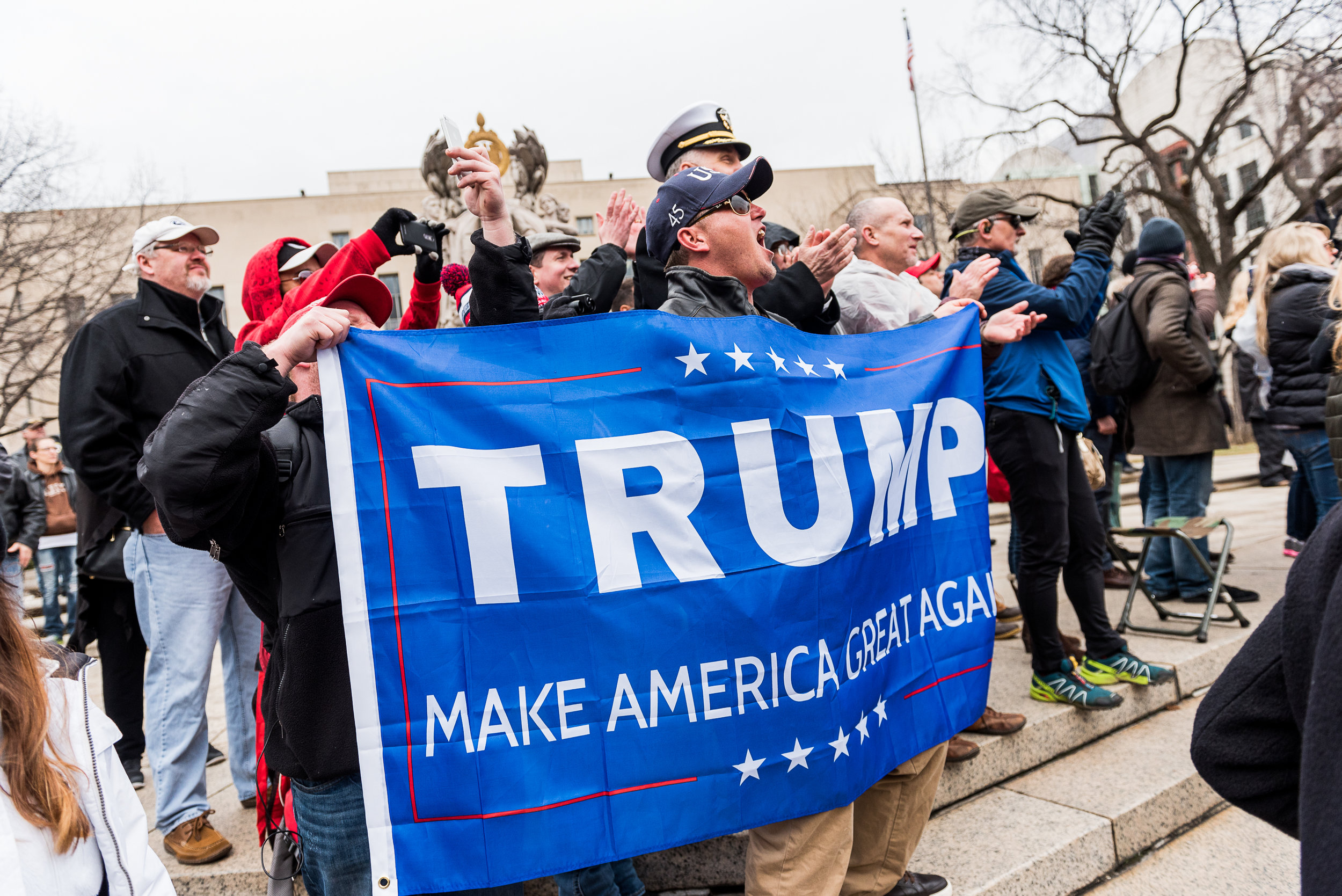 Supporters shout with joy as President Donald J. Trump is sworn into office, Friday, January 20, 2017.