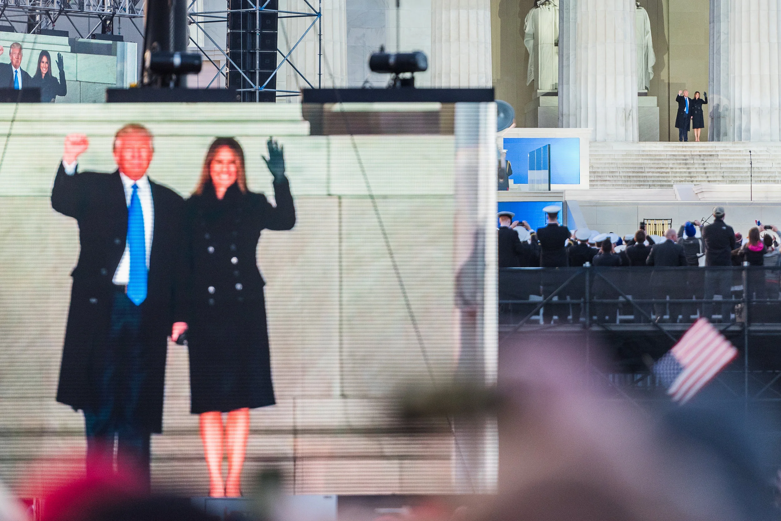 President-elect Donald J. Trump and his wife Melania Trump greet the crowd at the Make America Great Again Welcome Celebration, Thursday, January 19, 2017.