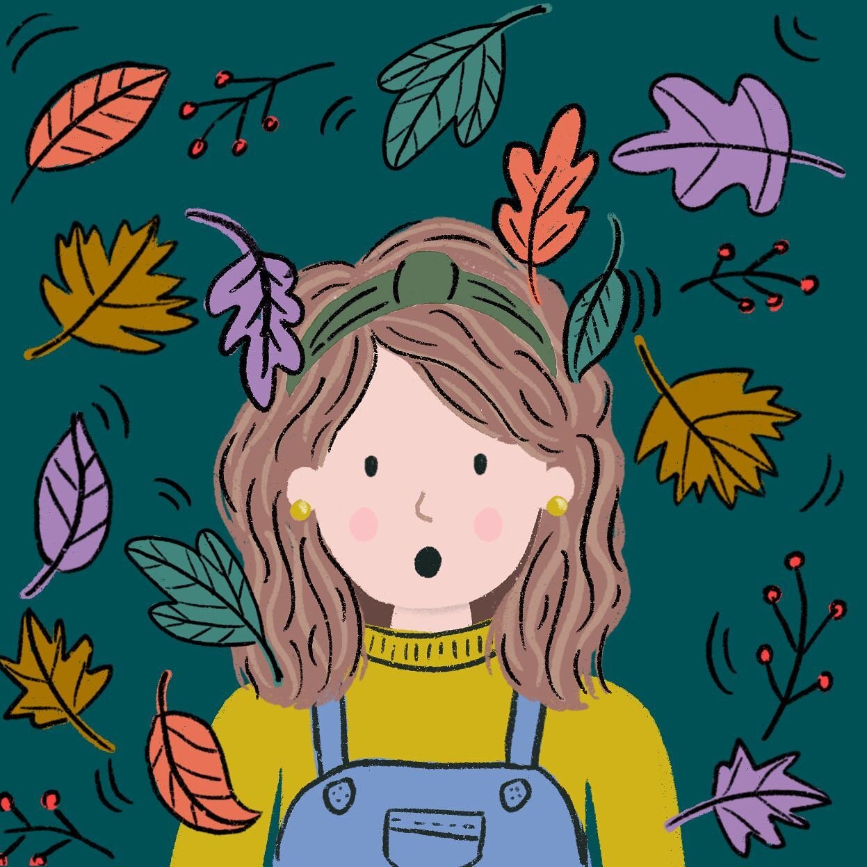 Fall is here which calls for a fall-themed self portrait. 🍂🍁 I&rsquo;ve been loving portraits lately! I&rsquo;m experimenting with drawing an actual mouth (sooo much harder than it looks) vs the little dot. Which do you prefer: the dot mouth or the