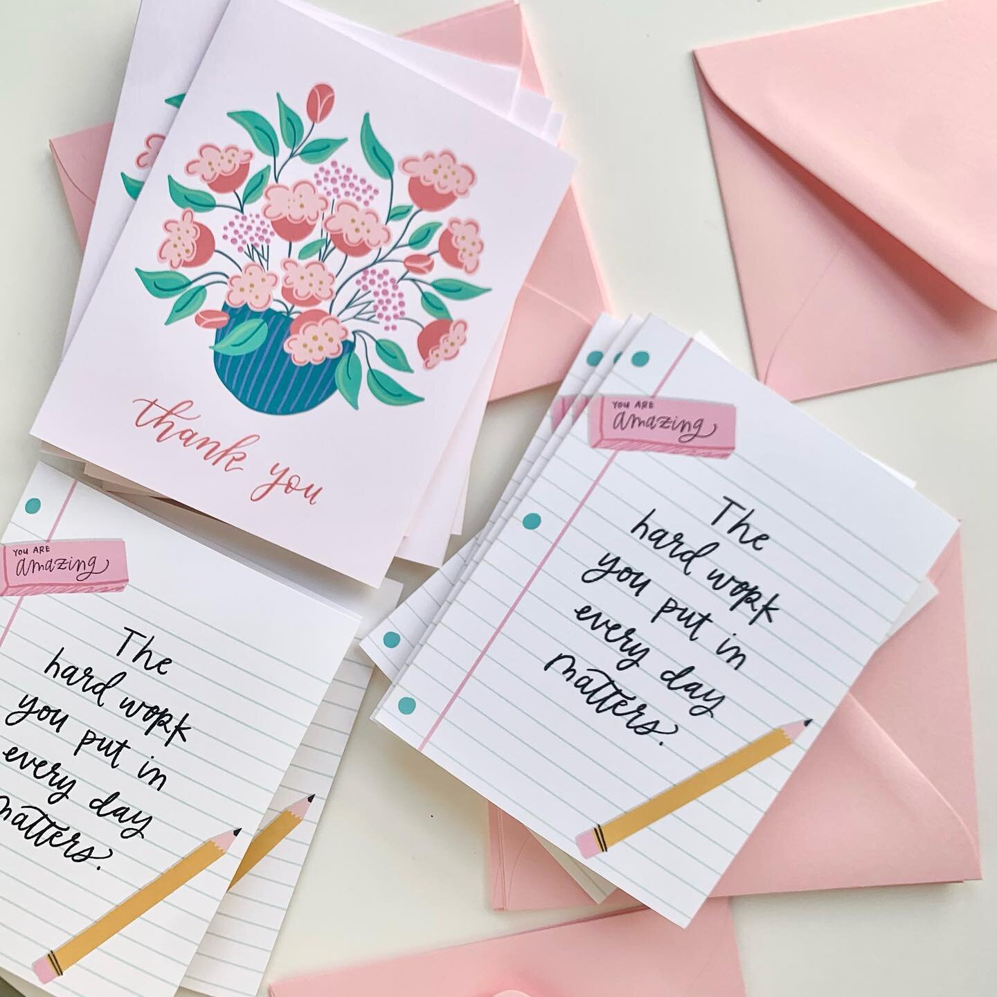 How happy is this choice of cards from a recent order?! 🤩 The pencil card is new in my shop and it&rsquo;s one of my faves. It&rsquo;s not only fitting for teachers, but also students, staff, volunteers, or really anyone who is working hard on their