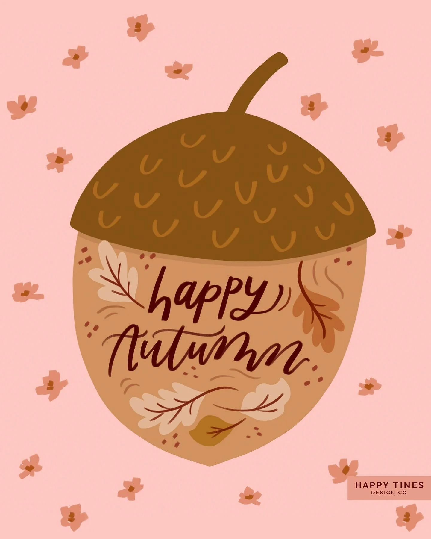The happiest little acorn to kick off the first weekend of fall ☺️🍂
.
# art licensing - hand lettering - autumn vibes - happy fall - fall artwork - surface pattern design - Raleigh artist