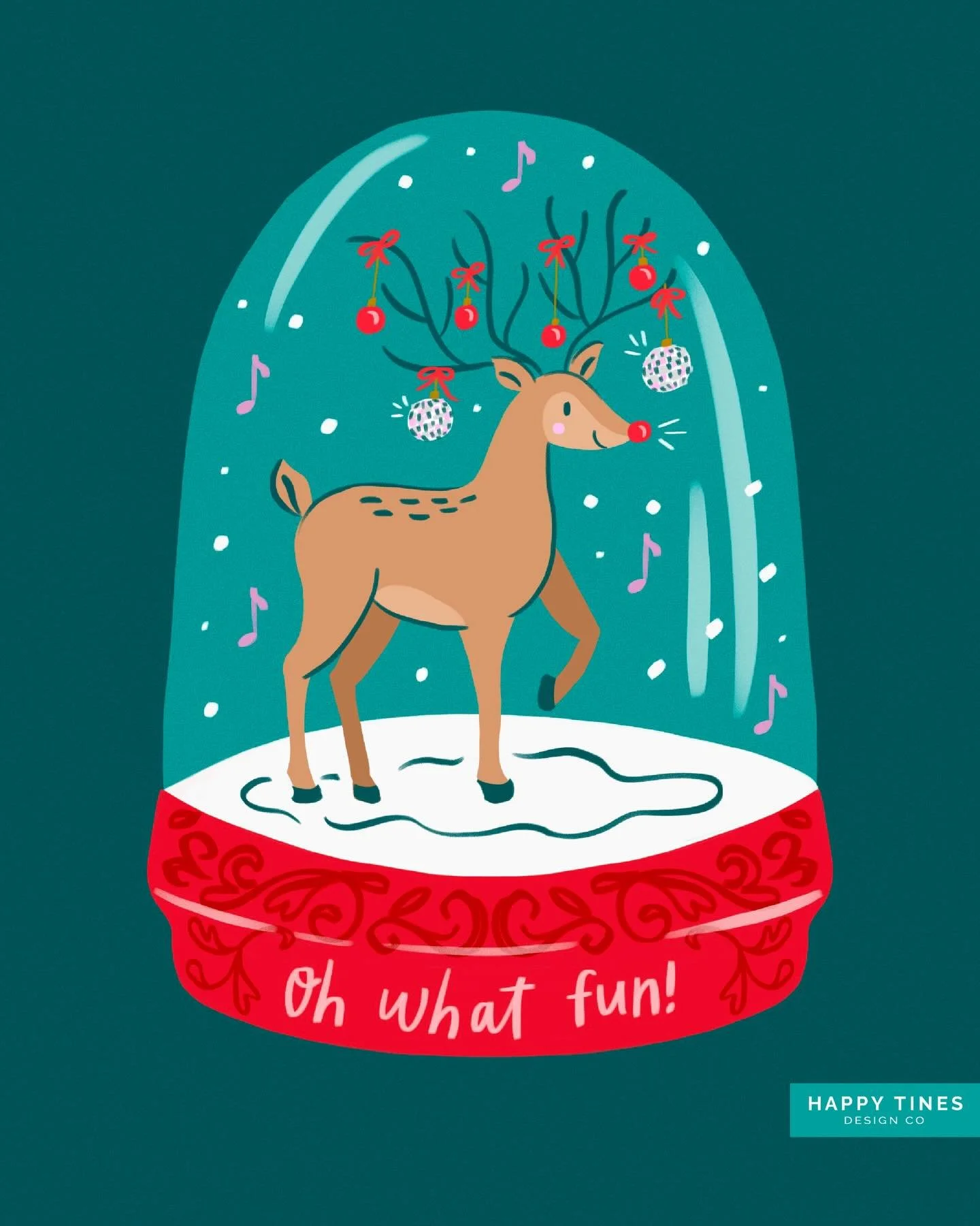 Prompt 1 of #festivefriends25 : reindeer, snow globe &amp; party! 🎉 I&rsquo;ve been wanting to draw a reindeer with overly decorated antlers so this was the perfect time to bring this little guy to life! 🥳🪩

Festive friends is hosted by:
@krissy_m