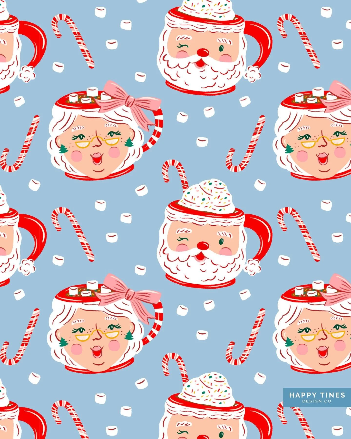 Santa + Mrs. Claus, but make them cocoa mugs ☕️🎅❤️ I started with Santa and couldn&rsquo;t resist adding his better half 🥰 Blue background or green&hellip;what&rsquo;s your favorite color combo?

Created for the #frostyandfestive25 art challenge fo