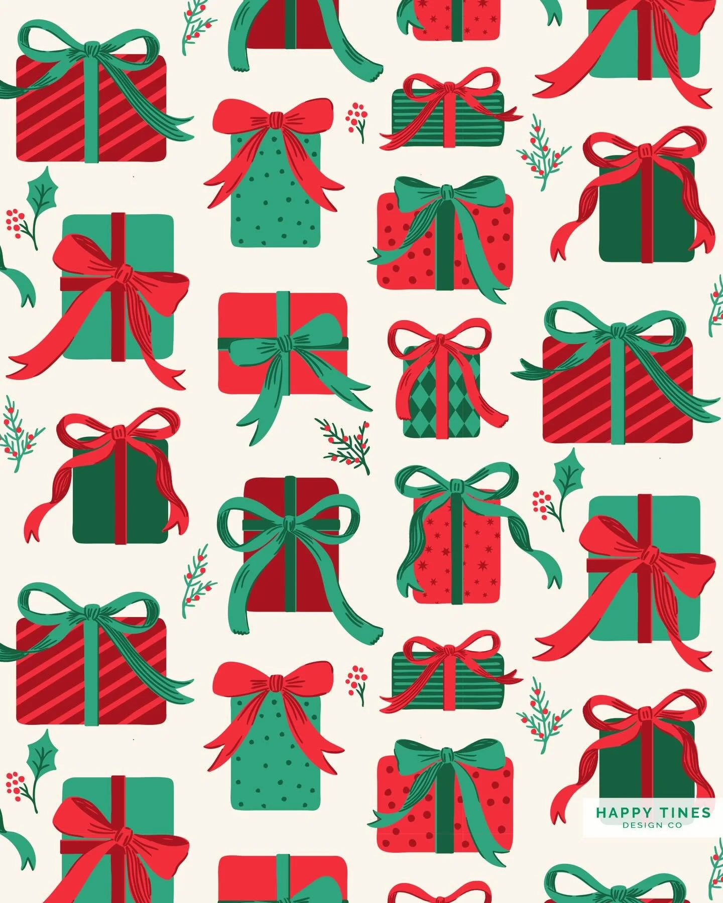 This one is for the last-minute late-night gift wrappers 🙋🏻&zwj;♀️🎄😅🎁
Cream or mint &mdash; tell me your favorite below! 👇

#artlicensing&nbsp;#surfacepatterndesign&nbsp;#surfacepatterndesigner&nbsp;#christmasart&nbsp;#holidayillustration holid