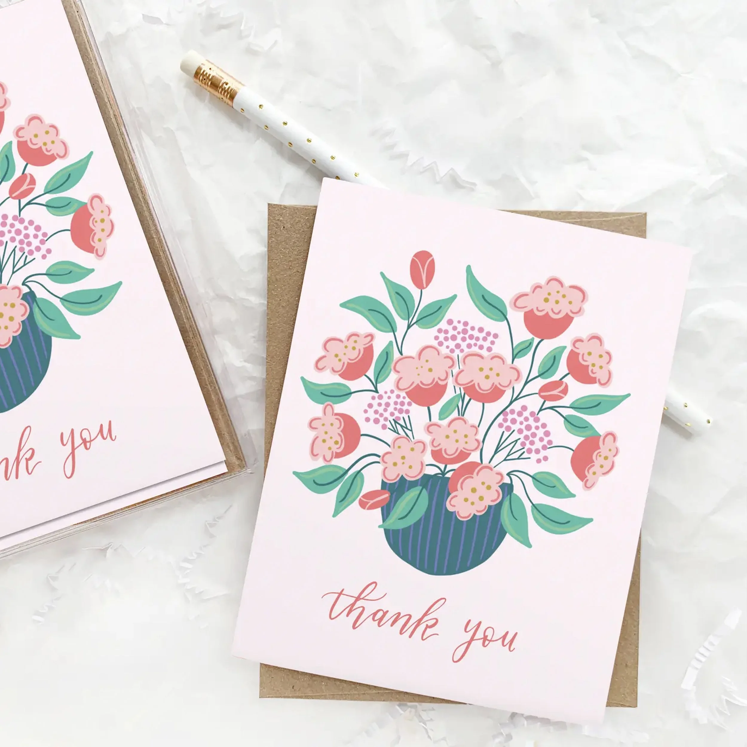 Pink Poppy Vase Thank You Greeting Card