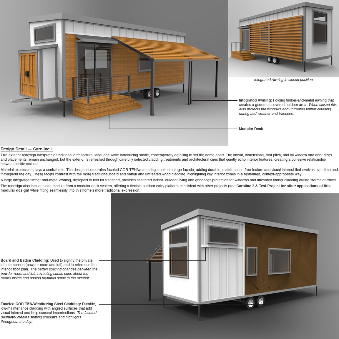 In-depth design schematic of Caroline Tiny Home — architectural concept by Nick Gough Design
