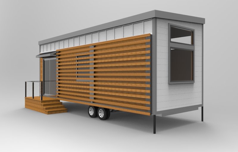 Retracted integrated porch and carport on Caroline Tiny Home for compact living by Nick Gough Design