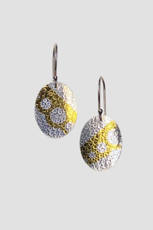 Curved Silver Earrings with Gold and Silver Balls — Sarah Liron Jewelry