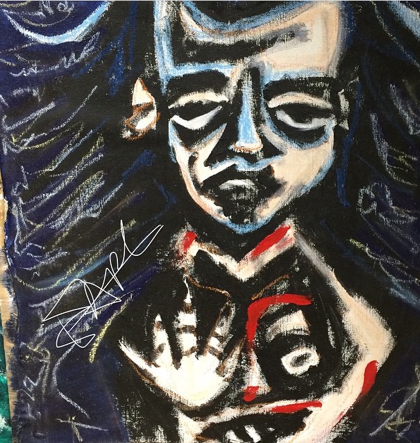 Elizabeth Rexer Leonard: mixed media on wood 2016-“Hand Eyes & Mouth"
