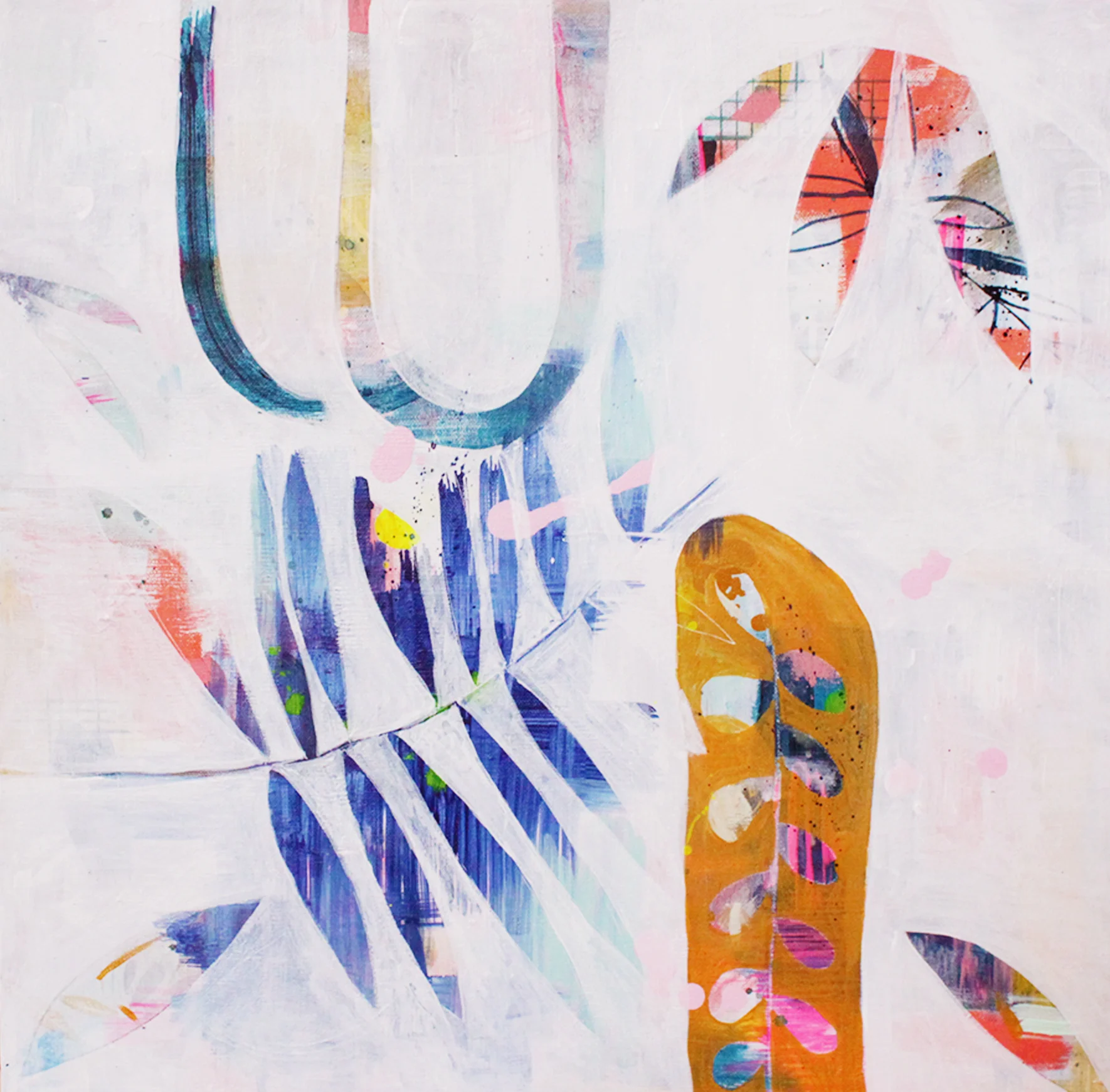 Tilted, Acrylic + goauche on wood panel