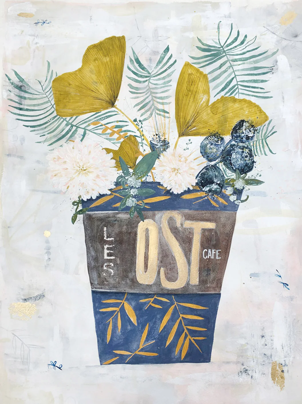OST, Acrylic, Gouache and gold leaf on handmade paper