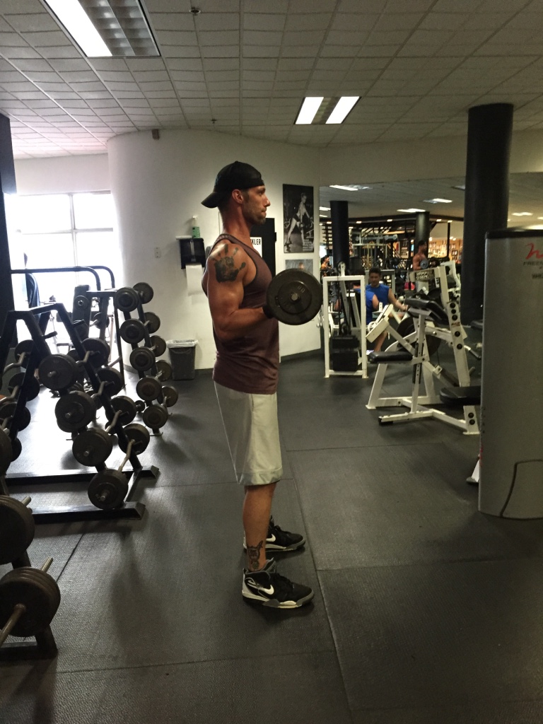 World Gym in San Diego - a mile from our condo, and only $10 a day. Just curling a little weight here. 