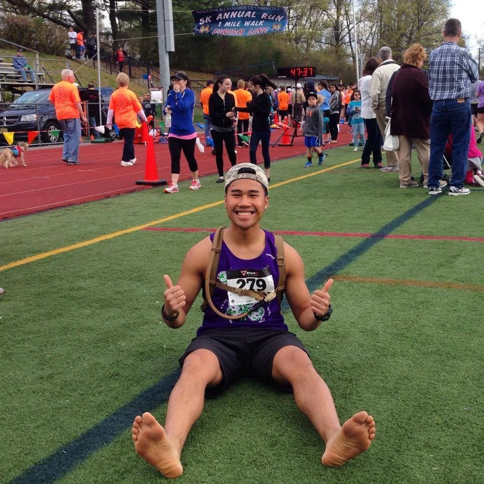 This was my first barefoot 5k in Waldwick, NJ on May 4th 2014. I ran this race faster than I did the previous year with shoes. No shin splints, no cuts and there's that smile from all the fun I had doing it!