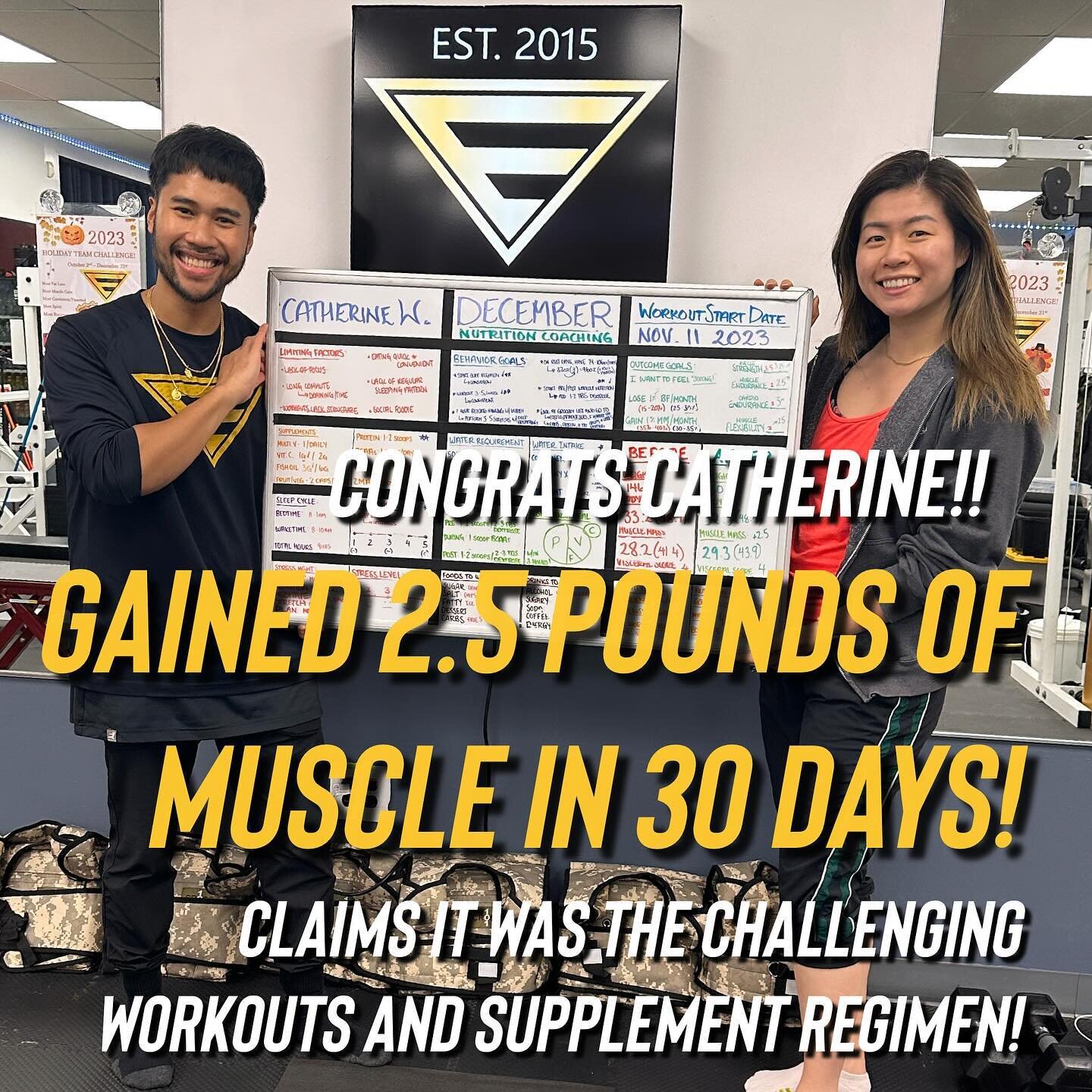 🔥Muscle is related to your fat burning ability. The more you have, the easier it is to lose weight long term. 

🥇Congrats to Catherine for building 2.5lbs of muscle with just consistently lifting weights at Empyrea and being coached about workout s