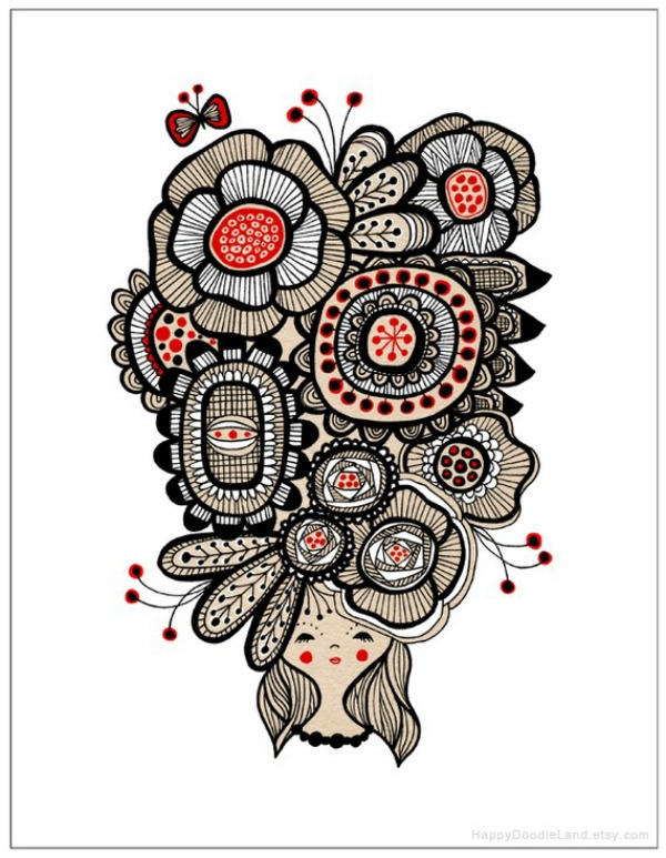 Flower Girl by Flora at HappyDoodleLand on etsy