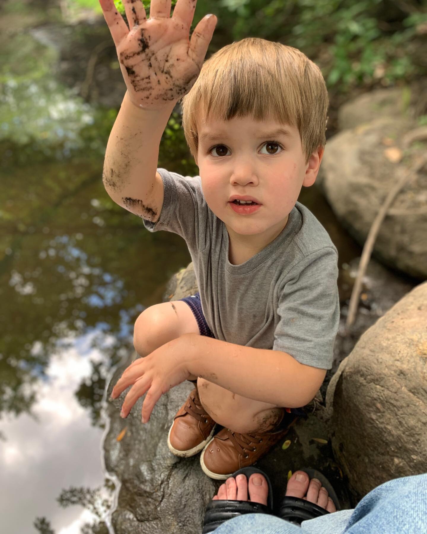 This is what work life balance looks like. @jostensinc we have Summer Fridays, so schedules permitting, I get to take Friday afternoons off. Today we spent it splashing in the creek, eating French fries and playing with sticks. Working to live, not l