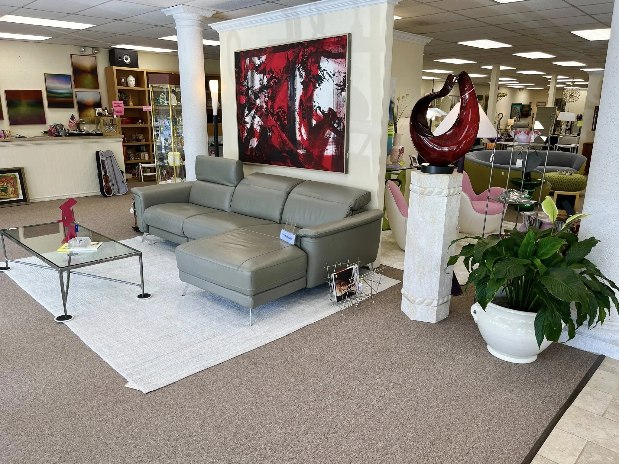 Gray Leather Reclining Sectional (Sold)