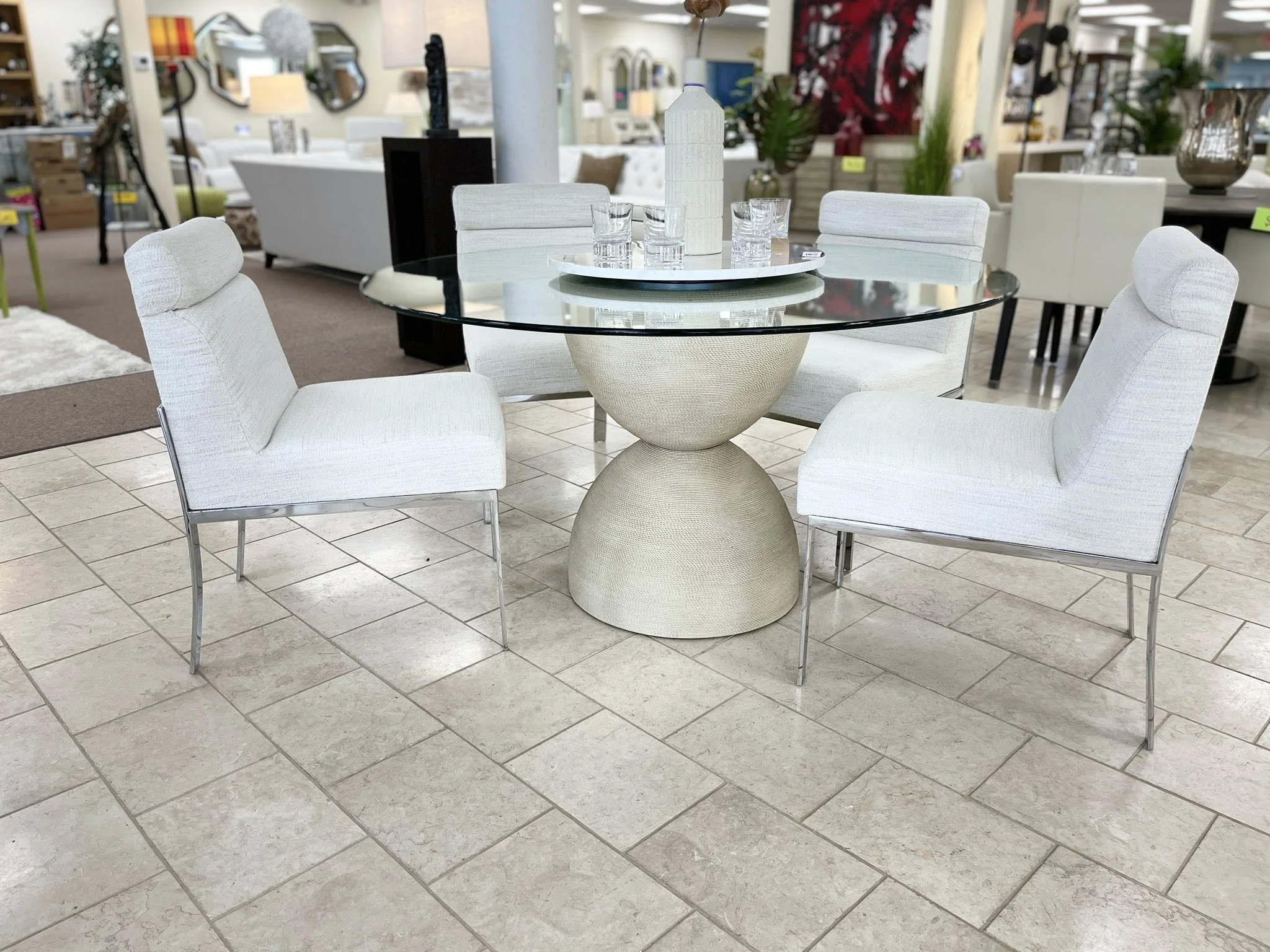 Rope Wrapped Pedestal Table & Bernhardt Chairs