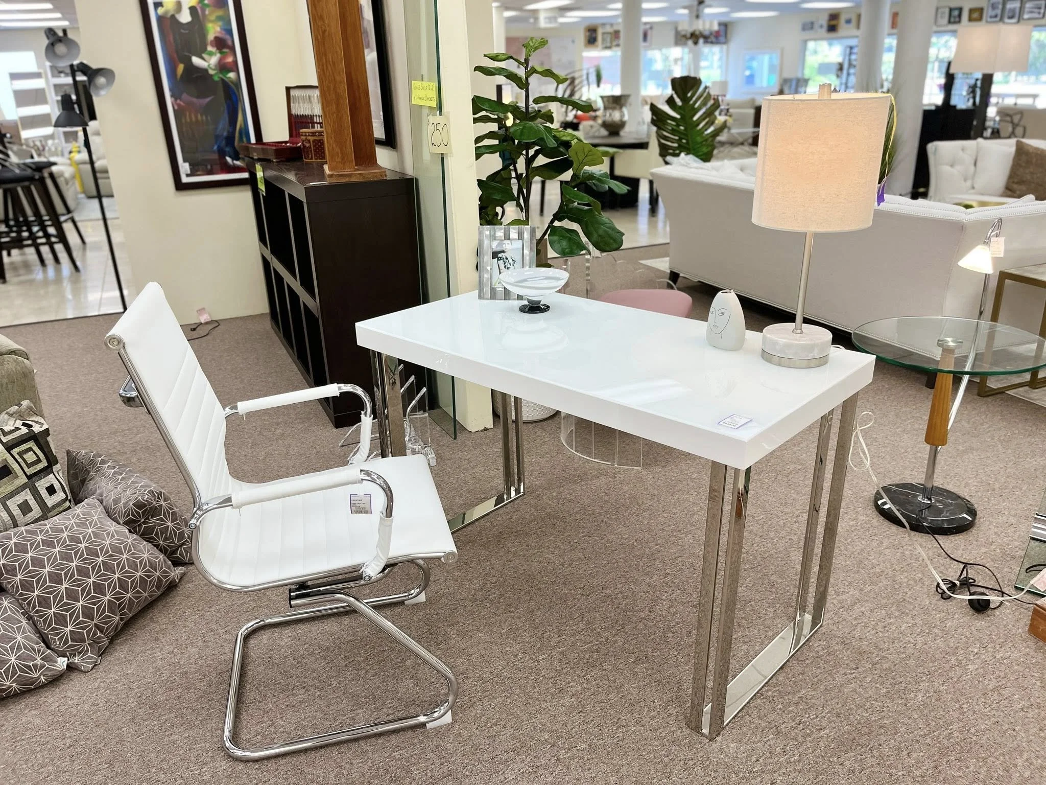 White Lacqurer Desk w/ Chrome Legs