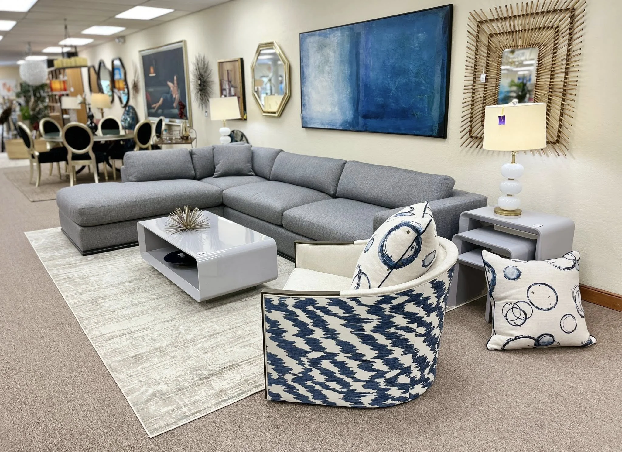 J Burton Custom sectional and ANEES Swivel Chair