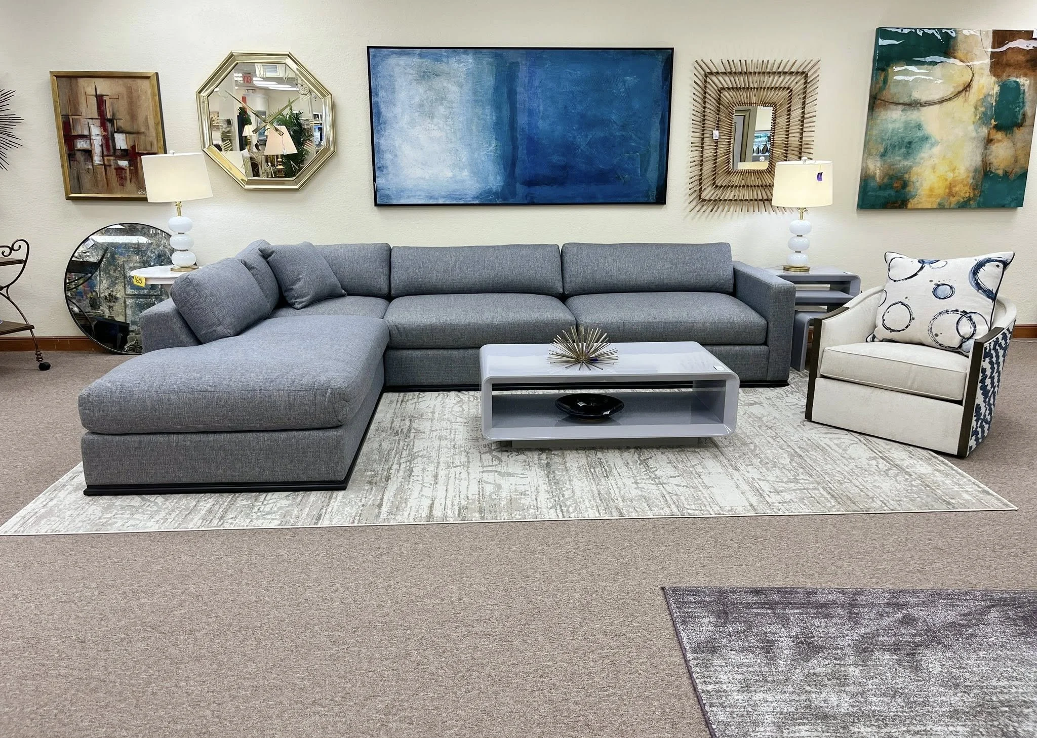 J Burton Custom sectional and ANEES Swivel Chair