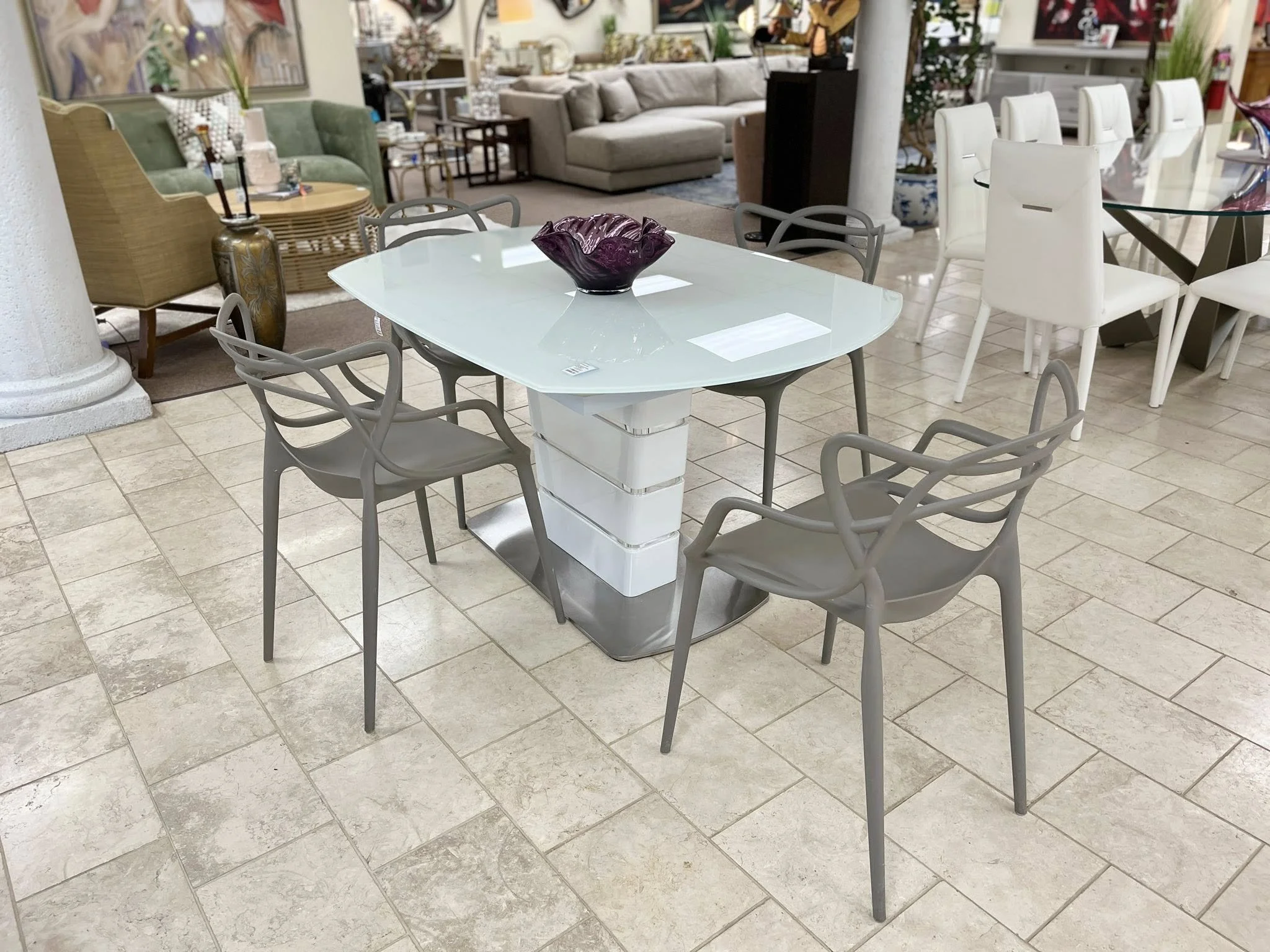 Contemporary Pedestal Table, Kartell Chairs