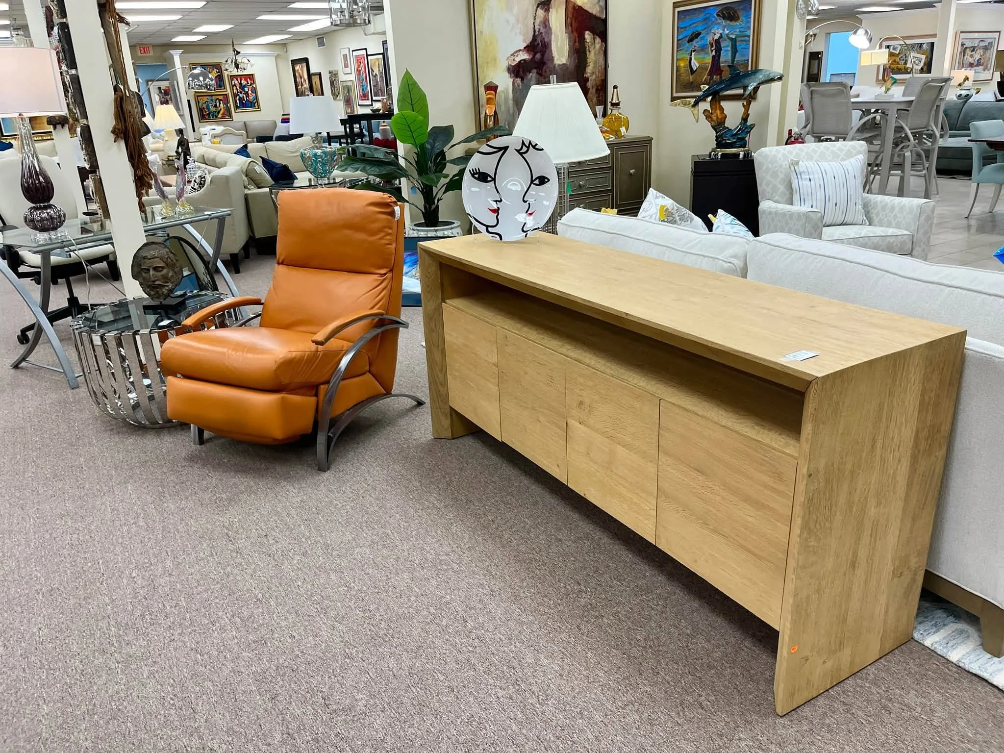 Leather &amp; Chrome recliner, Crate and Barrel Terrazza Media Console