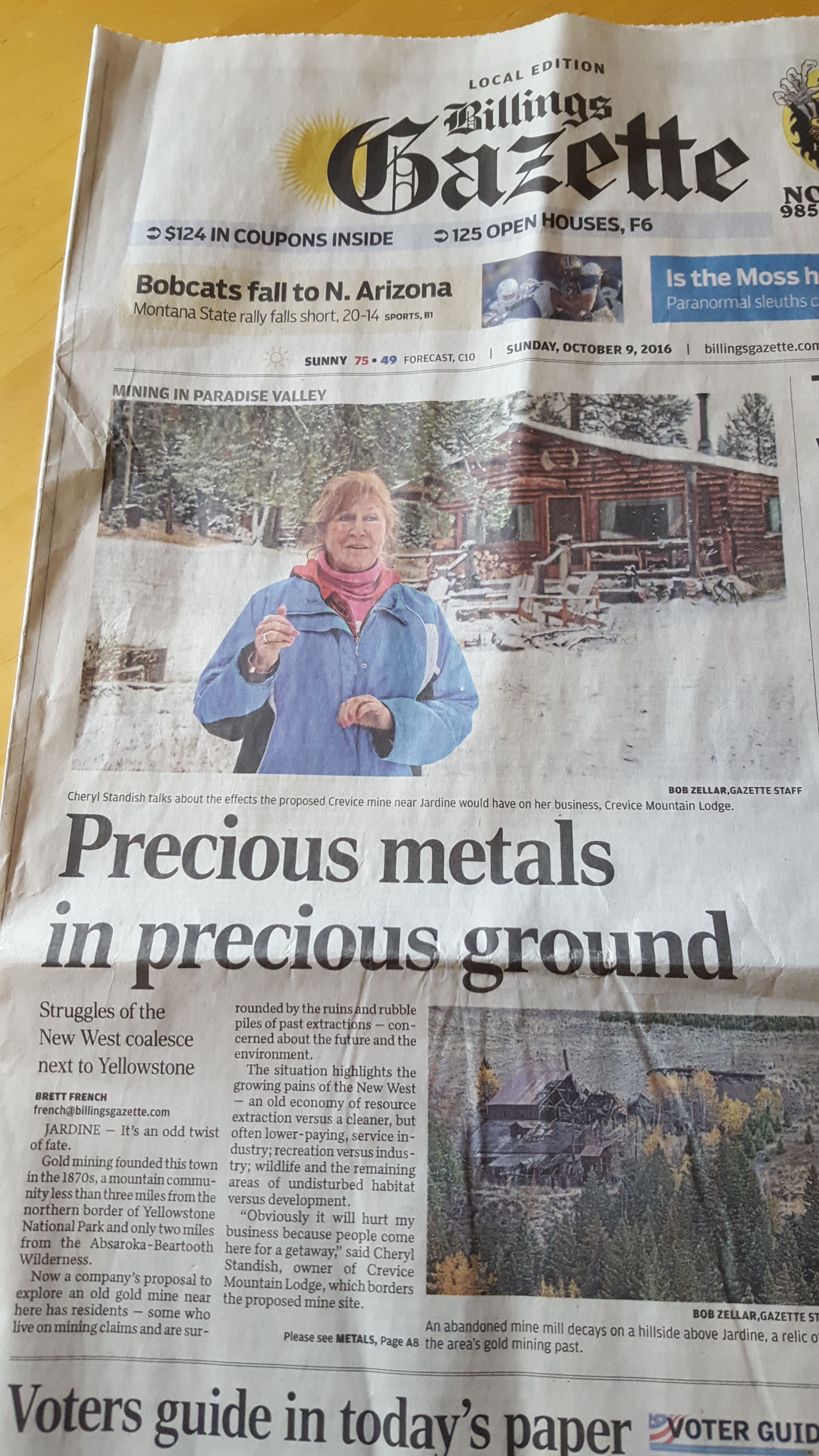 Sunday's Billings Gazette highlighted local concerns about gold exploration near Yellowstone's northern border. (Photo GYC.)