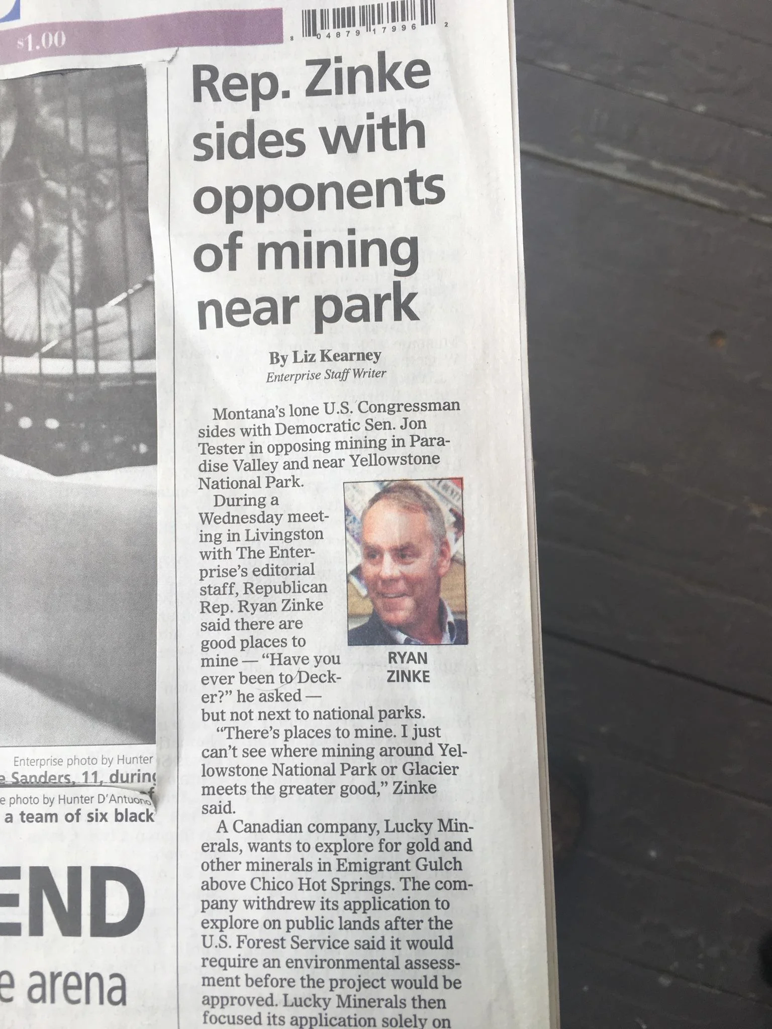 Then-Rep. Zinke on the cover of Montana's Livingston Enterprise, July 1, 2016. (Photo GYC.)