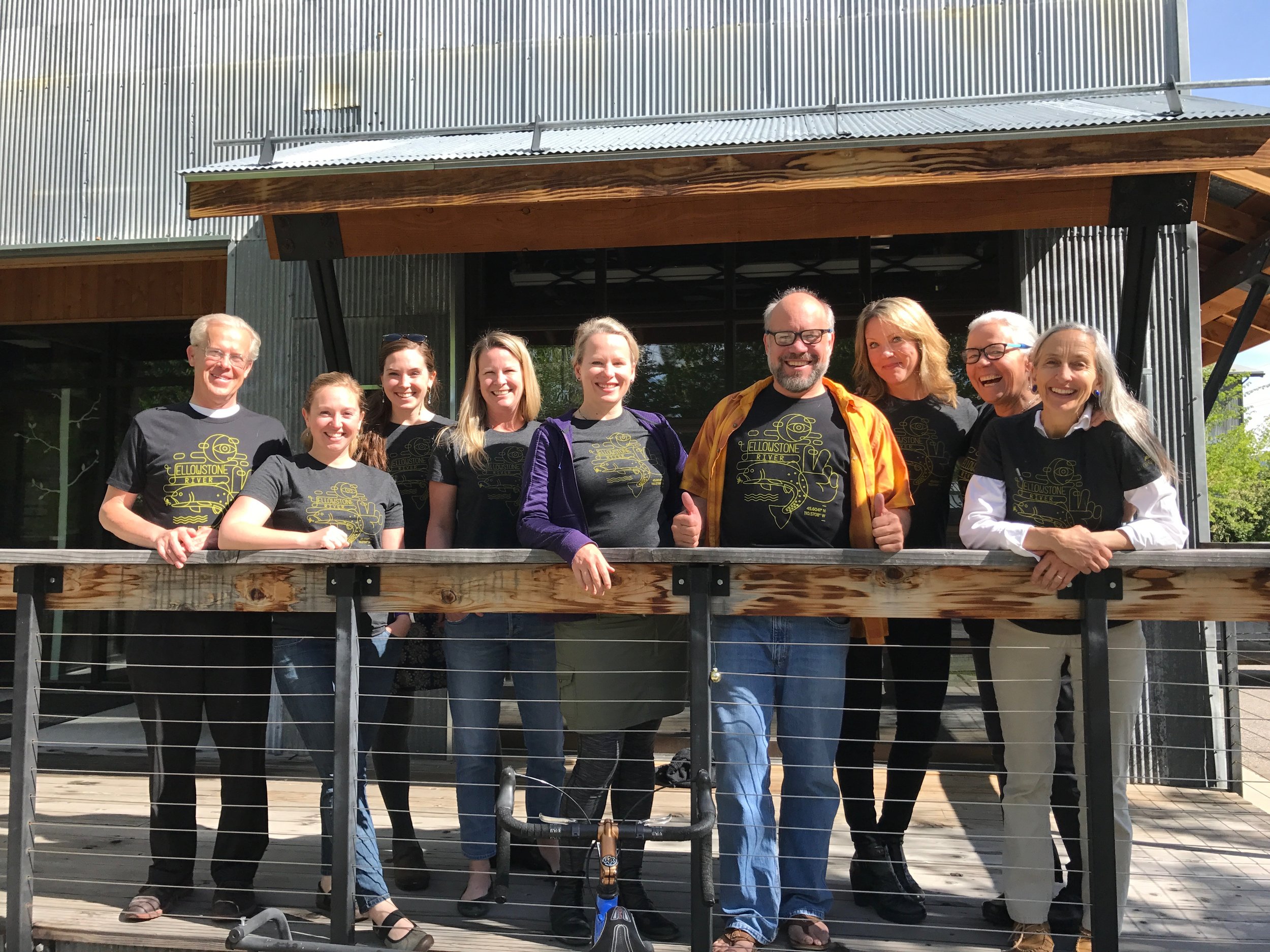 GYC staff rocking their Yellowstone shirts from Simms Fishing Products. Part of the proceeds go towards GYC's work to keep gold mines from the gates of Yellowstone. (Photo GYC.)