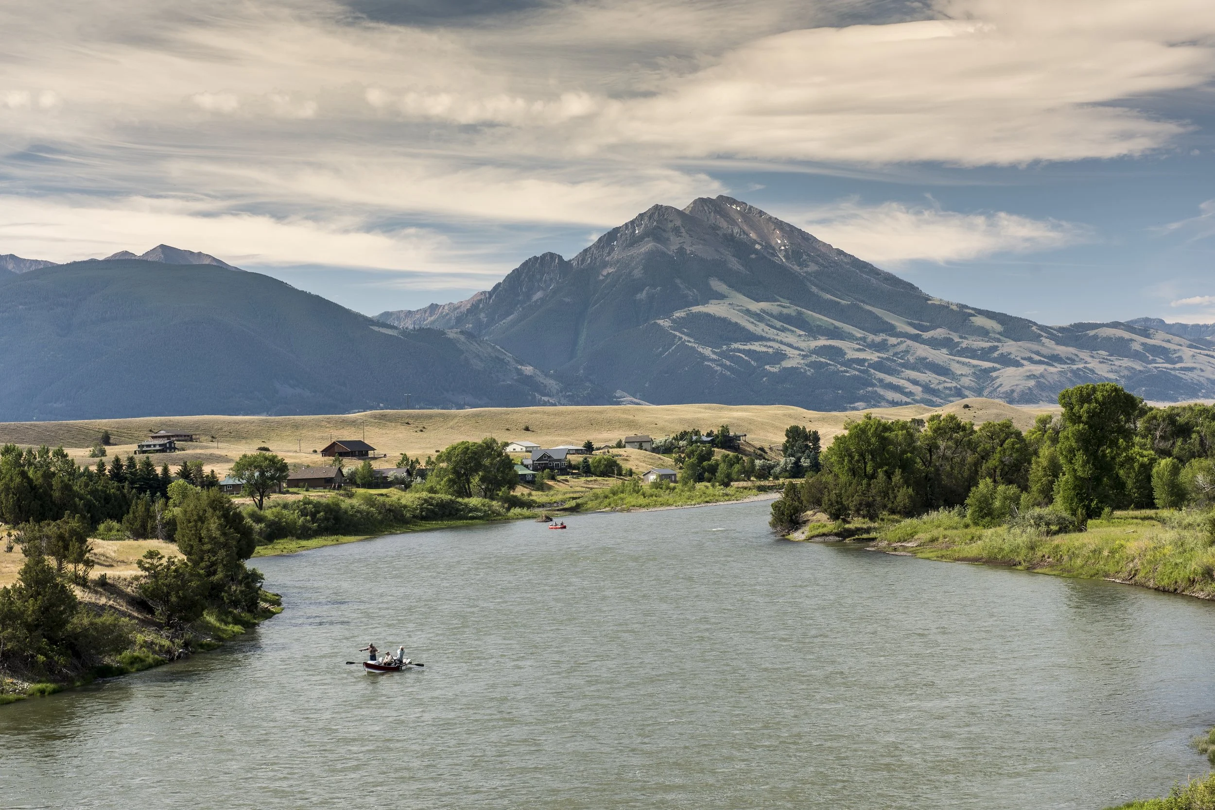 Anglers on the Yellowstone River. Sen. Tester's bill to keep risky mines out of the Emigrant mining district (in the mountains in the background) is getting a hearing in a Senate subcommittee Wednesday. (Photo Bill Campbell.)
