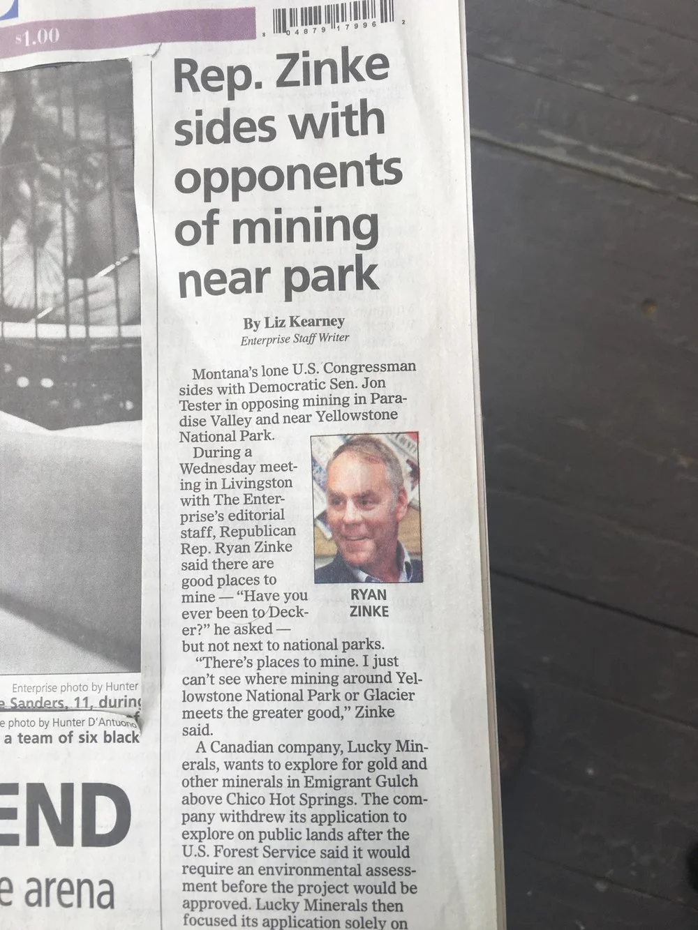 Then-Rep. Zinke on the cover of Montana's Livingston Enterprise, July 1, 2016. (Photo GYC.)