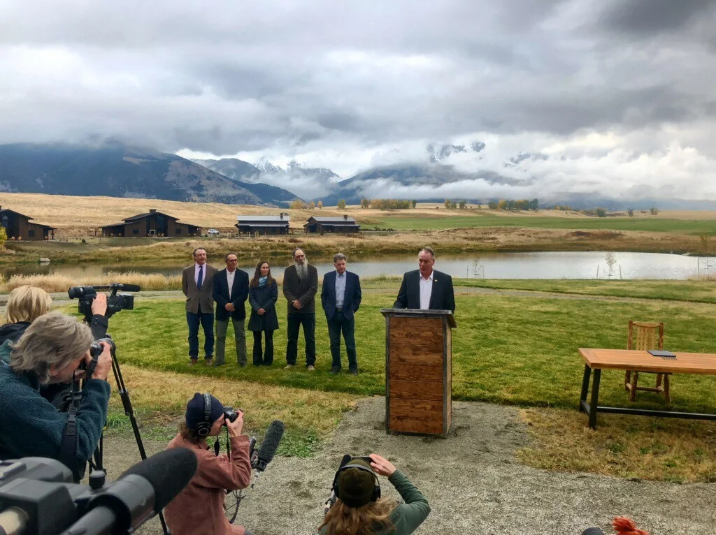 Secretary of the Interior Ryan Zinke speaks at Sage Lodge in Paradise Valley. (Photo GYC.)