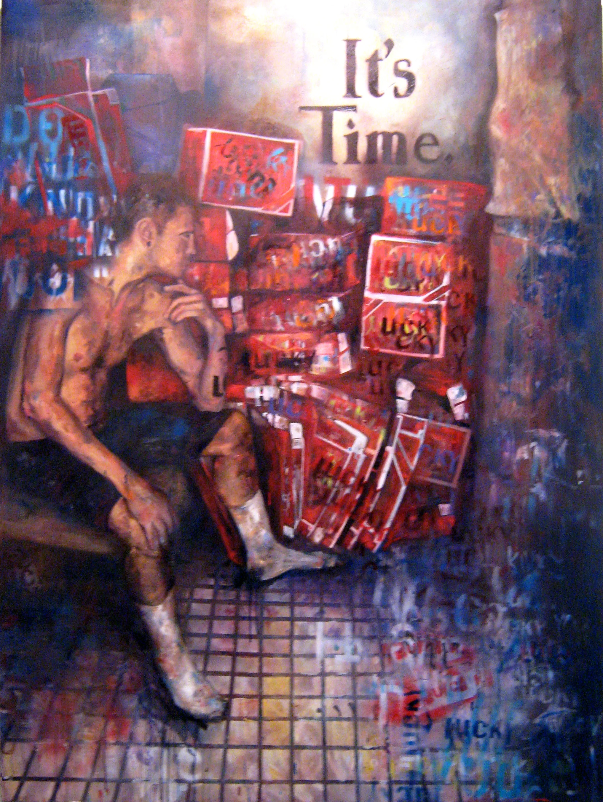"It's Time."; 5'X6'; Acrylic, oil, and aerosol; 2010.