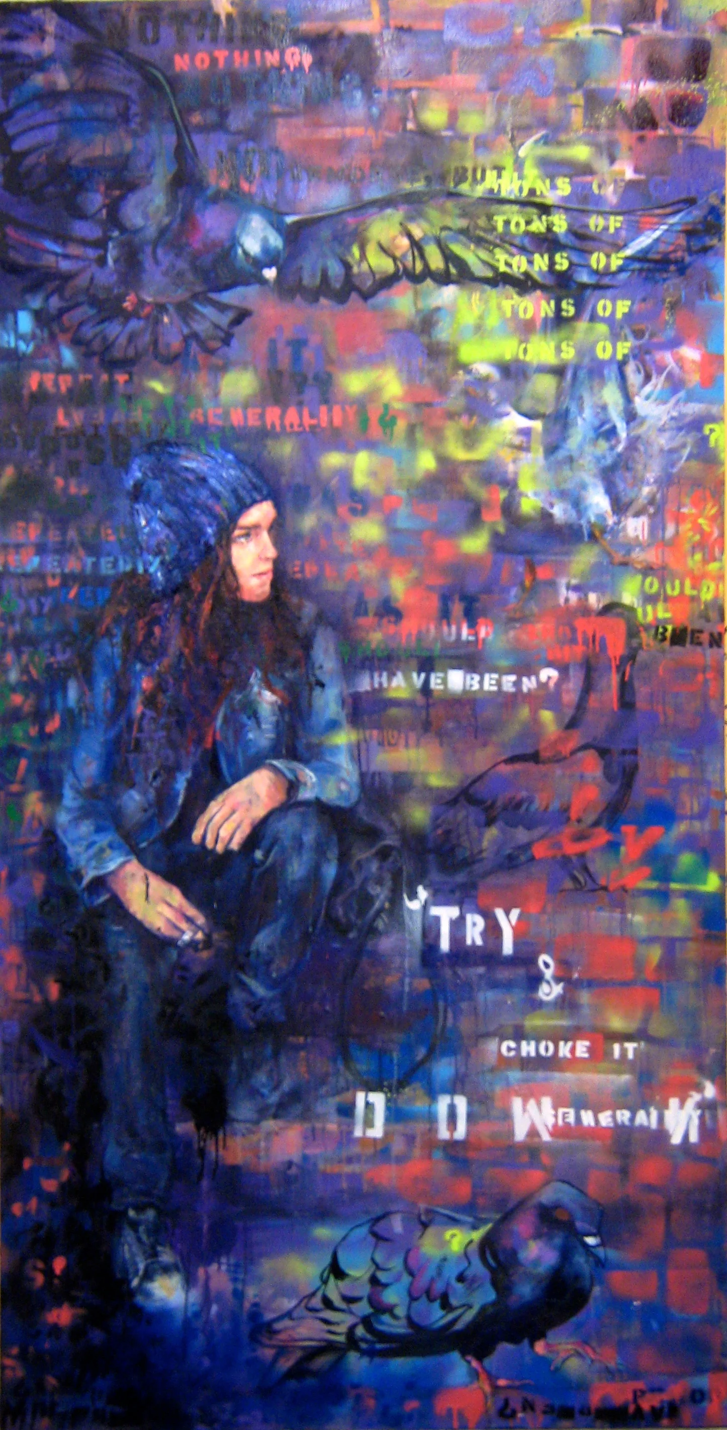 Try & Choke it Down; 4'X6'; Acrylic, oil, aerosol; 2010.
