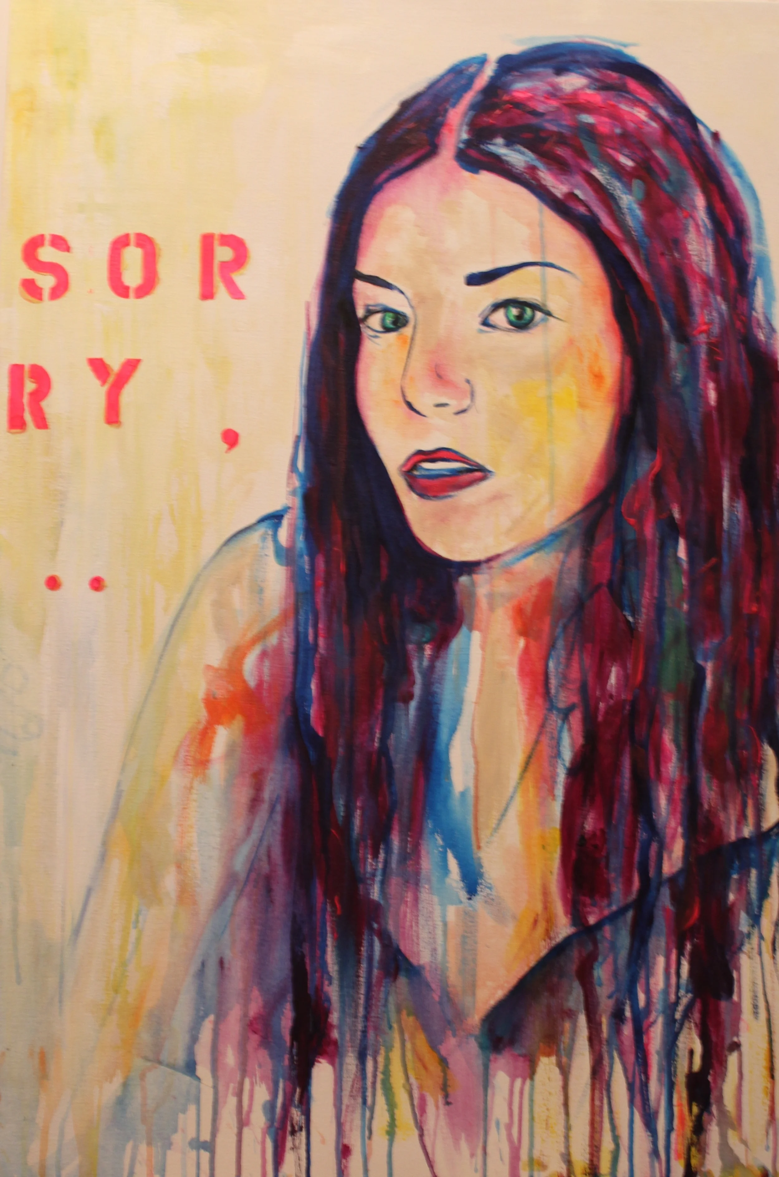 SORRY; 2'X3'; Acrylic and collage; 2012.