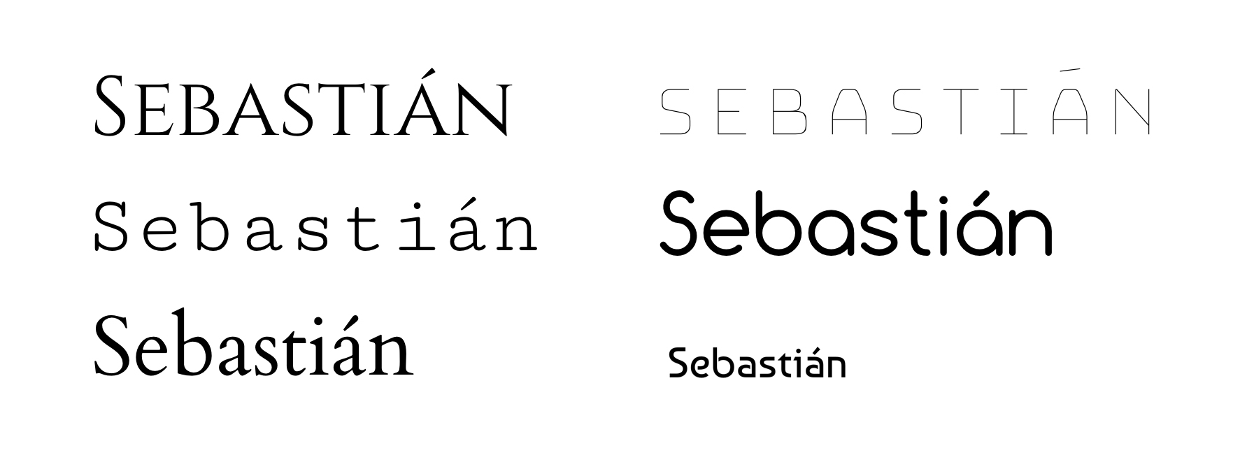 From top to buttom. Serif: Cinzel,Cutive Mono, Cardo. Sane Serif: Bungee, Confortaa, Baumans Also, I used this tool to compare different fonts: https://typezebra.com/