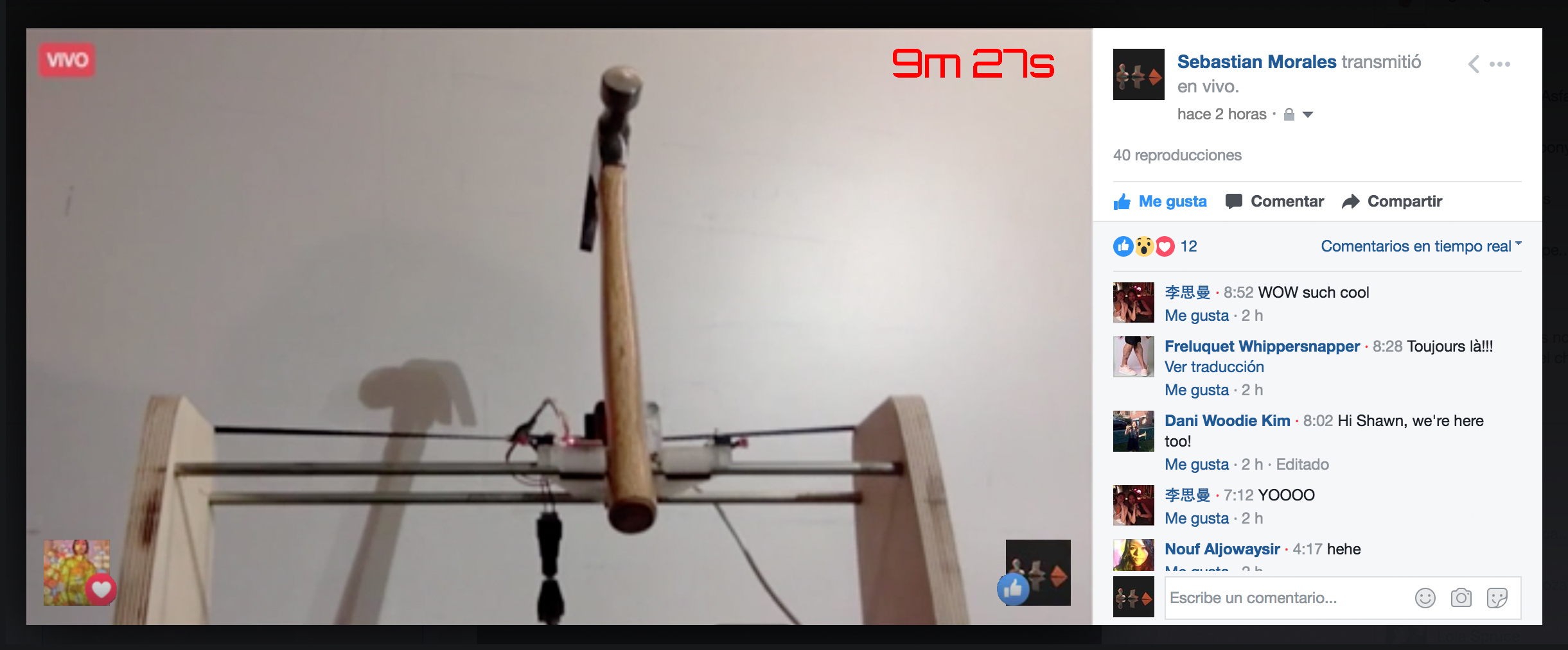 60 minutes Facebook live stream, custom server, hammer, custom electronics and hardware.