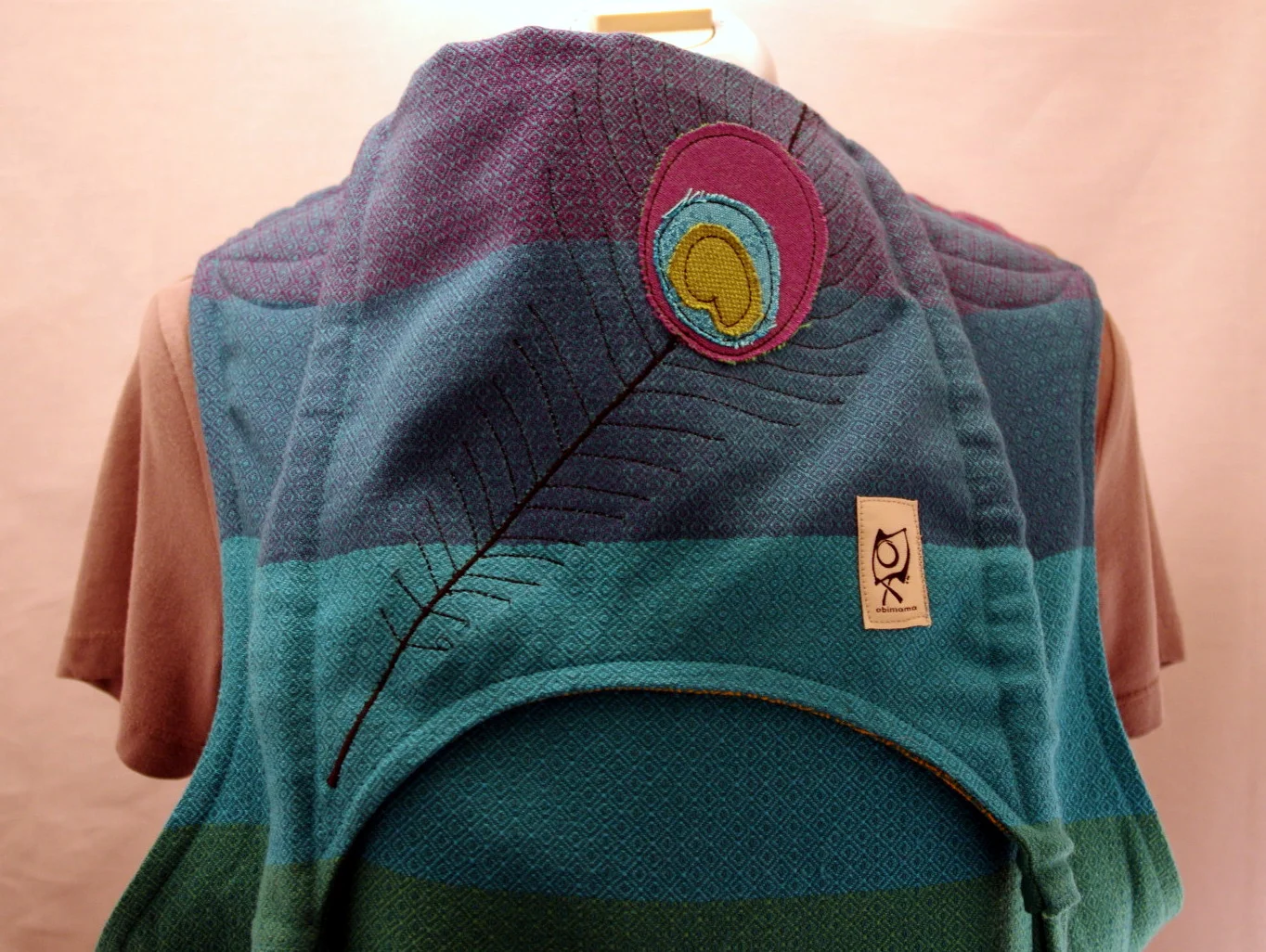 Girasol Dark Rainbow Diamond Weave with Peacock Feather Applique