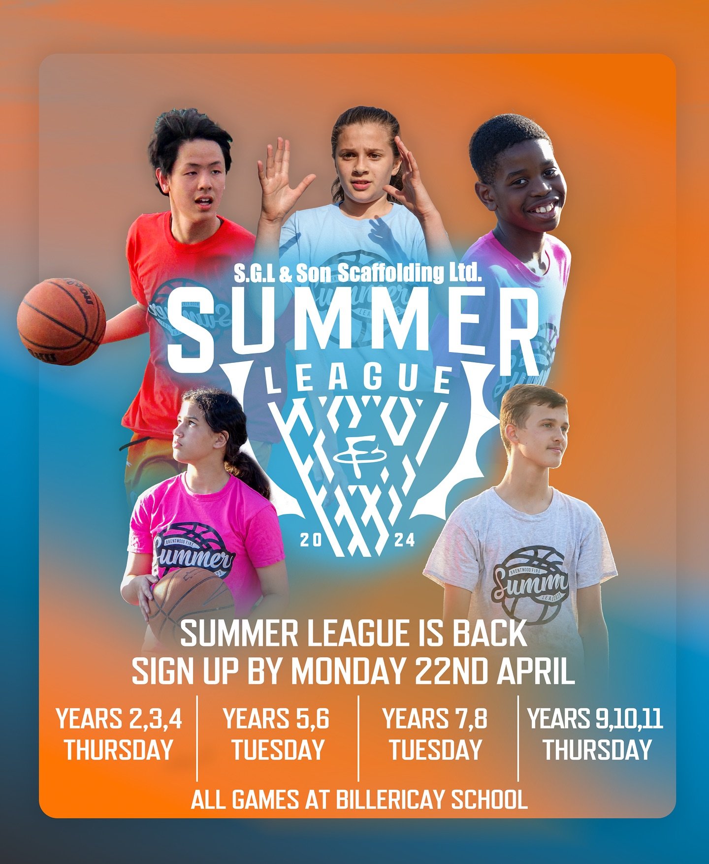Sign Up is Live for Summer League 2024

Thank you to @sgl_and_son_scaffolding_ltd for sponsoring this years League. 

Secure your place by signing up before April 22nd - Link in bio 

&bull; Years 2,3,4 - Thursdays 5:15pm

&bull; Years 5,6 - Tuesdays