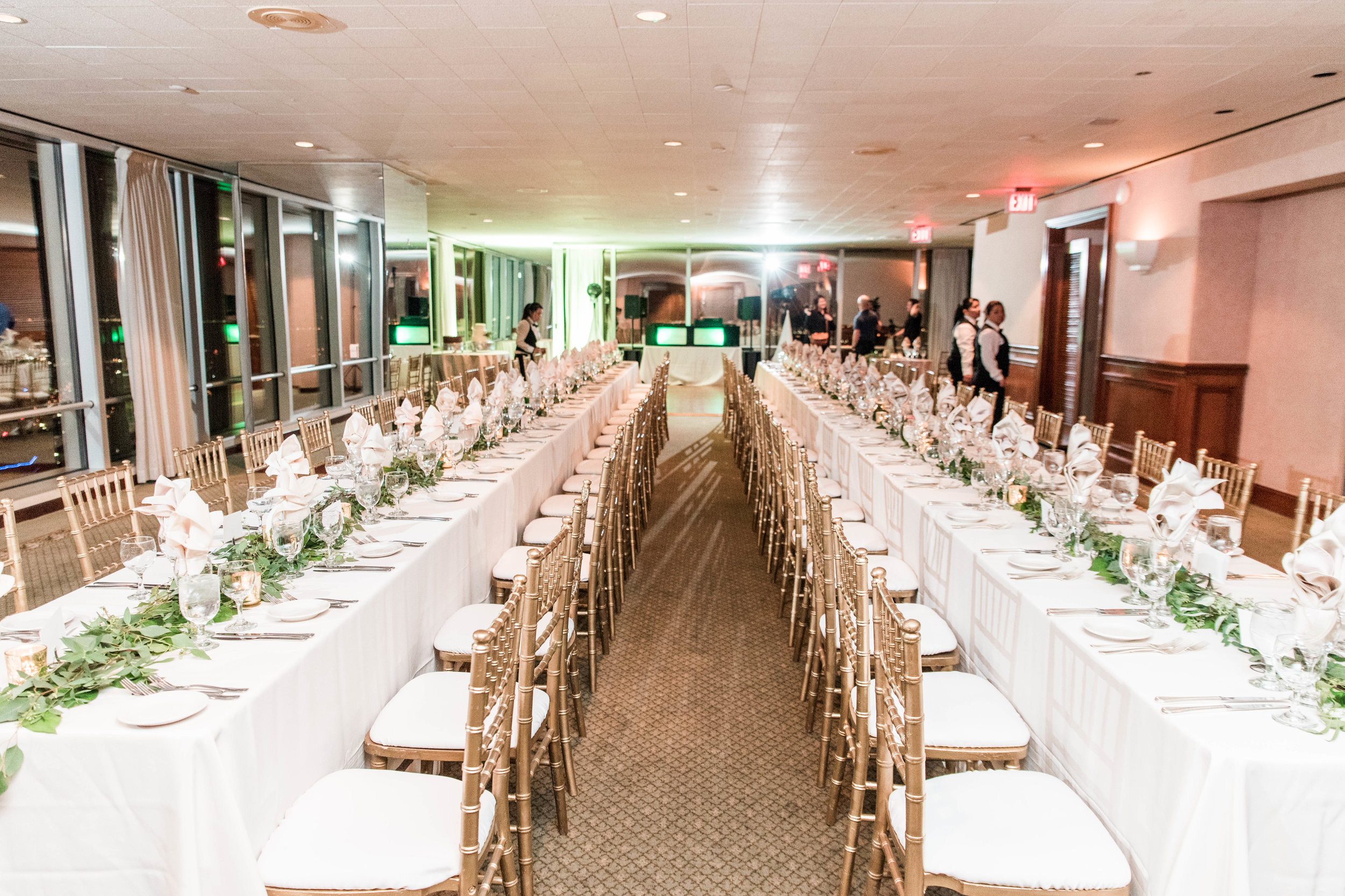  Family style tables flanked both sides of the dance floor. 