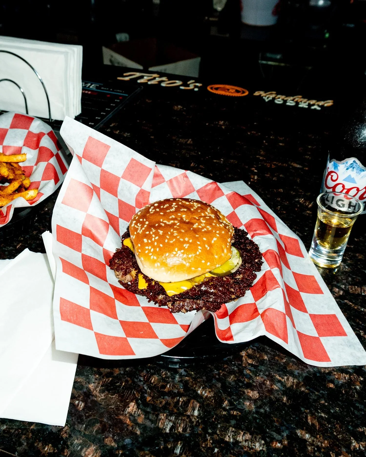 Double Smashburger at PrimeTime Bar &amp; Grill. Double Smashburger with American Cheese, Grilled Onions, Lettuce, Pickles, and PrimeTime Sauce.

A great, great smash on this one! Second time back and oh yeah, that&rsquo;s good. I went real basic thi
