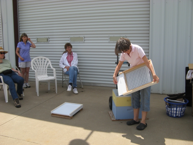  Deb showing us how to build a honey bee hive. 