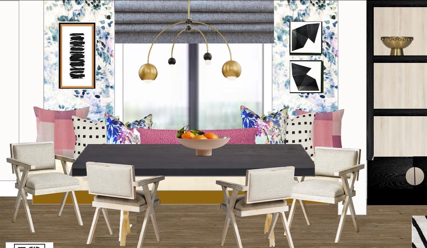 Another rendering from project S&amp;D . I did a few different versions of this renderings for This breakfast nook .
In the end we went with different pillows but the @eskayel wallpaper is to die for ! Soon to be revealed .....stay tuned to see how i