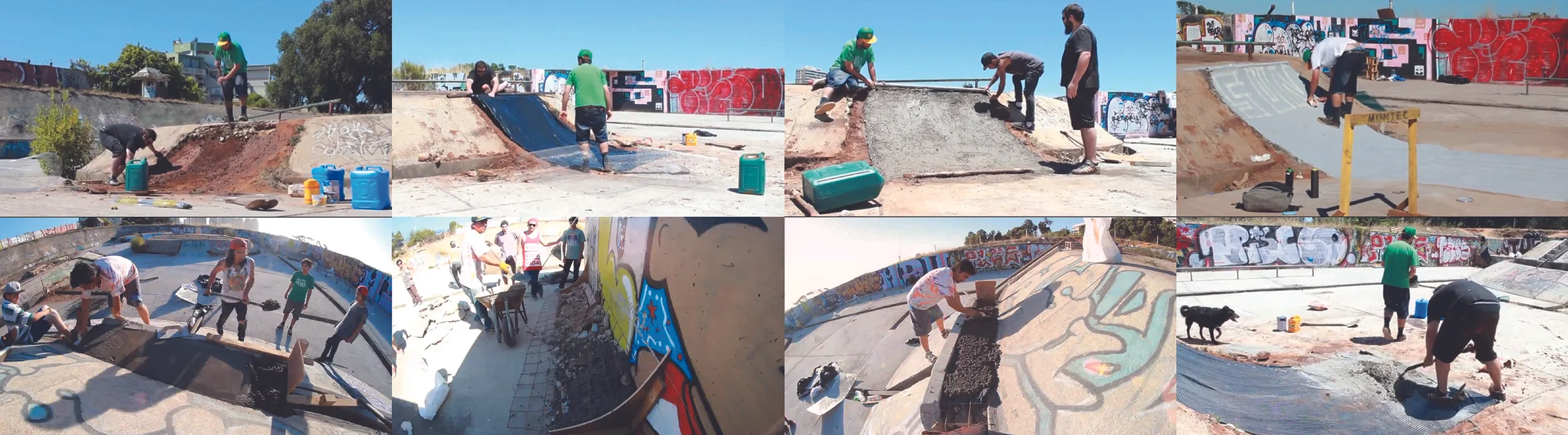 (5) Compilación de stills de skaters andando el lugar extraídas del video “ ROSWELL ” disponible en < https://www.youtube.com/watch?v=2dG-H9Xyq5g > © Joaquín Cerda D. para LOFscapes