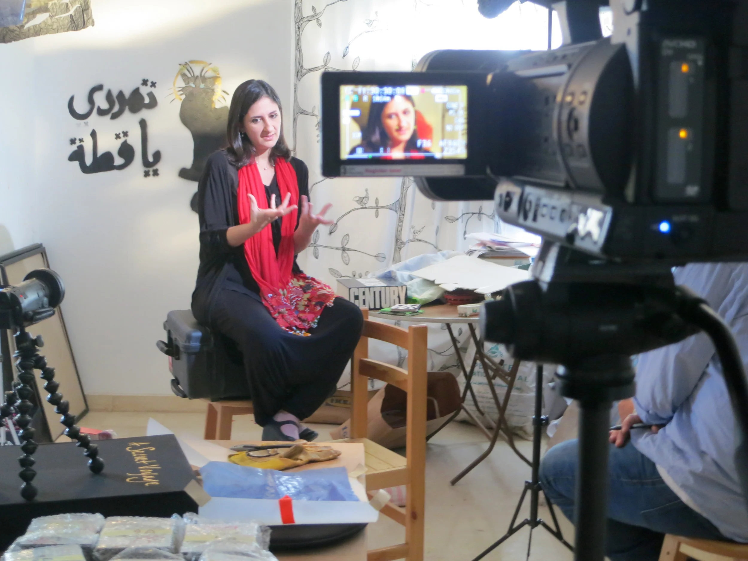  Interviewing artist&nbsp; Bahia Shehab &nbsp;in her 6th of October City studio, outside of Cairo. 